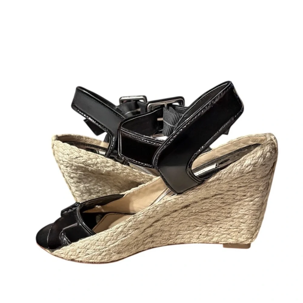 Diane von Furstenberg Sudan Patent Open Toe Espadrille Wedge Heels